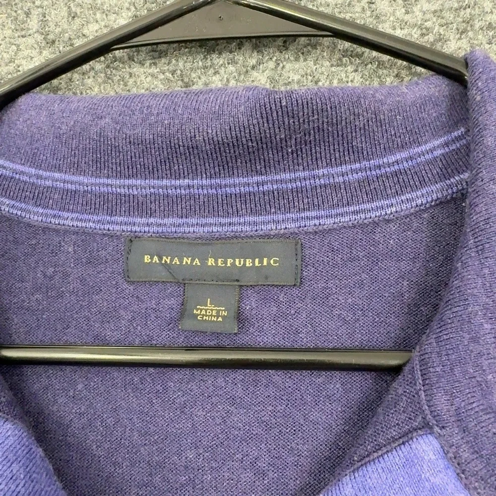 Banana Republic Polo Shirt Men L Purple Silk Cotton Cashmere Blend Casual Casual